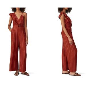 Three Floor Margaux Jumpsuit Burgundy Strip Sleeveless Ruffle / Spaghetti Size 0